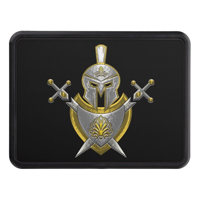 Helmet Shield with Crossed Swords Trailer Hitch Cover (Front)