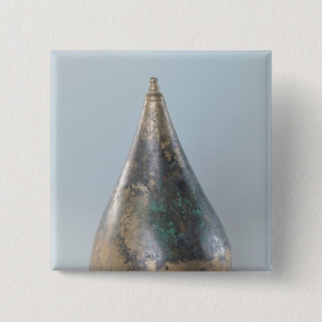 Helmet with incised decoration 2 inch square button (Front)