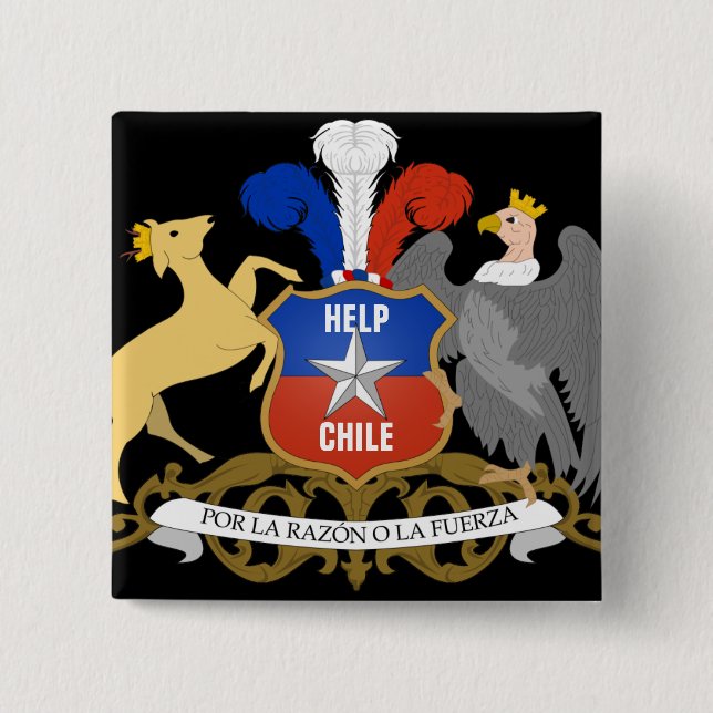 HELP CHILE Coat Of Arms 2 Inch Square Button (Front)