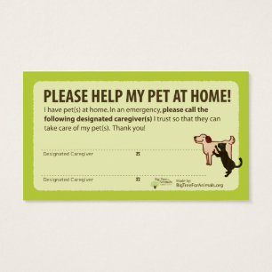 "HELP! I have Pets At Home” Pet Alert Card
