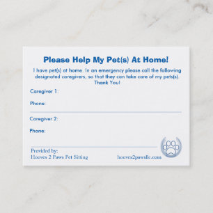 “HELP! I have Pets At Home” Pet Alert Card Large