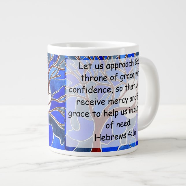 Help in time of need - Hebrews 4:16 - Bible verse Large Coffee Mug (Front Right)