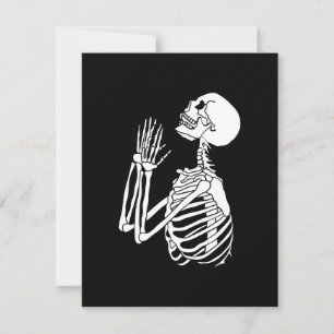 Help Me Skeleton Praying on a Holiday Card