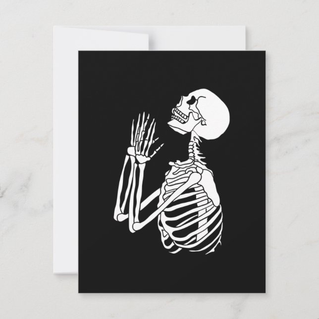 Help Me Skeleton Praying on a  Holiday Card (Front)