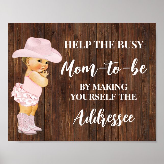 Help Mom Make Yourself Addressee Cowgirl Shower  Poster (Front)