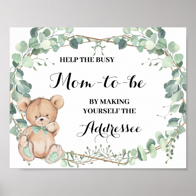 Help Mom to be make yourself addressee Bear Shower Poster (Front)