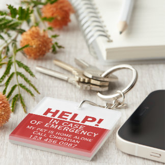 Help pet home alone emergency contact personalized keychain