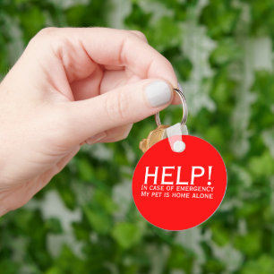 Help pet home alone emergency contact personalized keychain