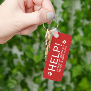 Help pet home alone emergency contact personalized keychain