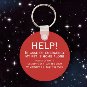 Help pet home alone emergency contact personalized keychain