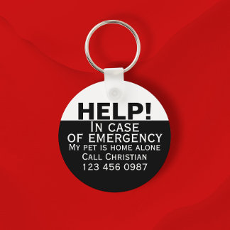 Help pet home alone emergency contact personalized keychain