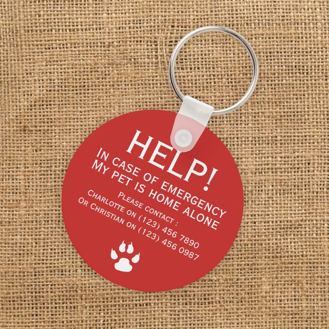 Help pet home alone emergency contact personalized keychain (Creator Uploaded)