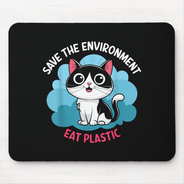 Help Save The Environment_ Eat Plastic – A Cute Ca Mouse Pad (Front)
