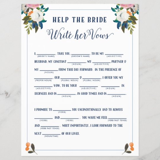 Help the Bride Write Her Vows Bridal Shower Game Zazzle.ca