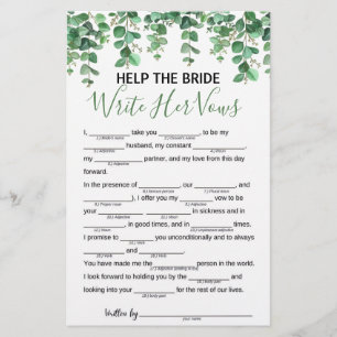 Help the Bride Write Her Vows Bridal Shower Game Flyer