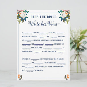 Help the Bride Write Her Vows Bridal Shower Game Invitation