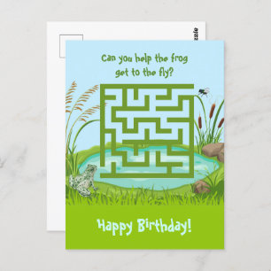 Help the frog get to fly Maze Birthday Postcards