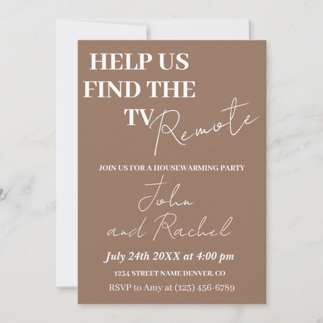 Help us find the TV remote fun housewarming party  Invitation (Front)