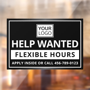Help wanted custom logo hiring window cling