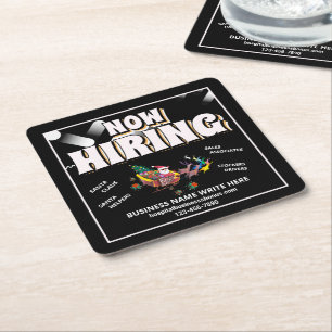 Help Wanted Hiring Now Christmas Holidays Custom Square Paper Coaster