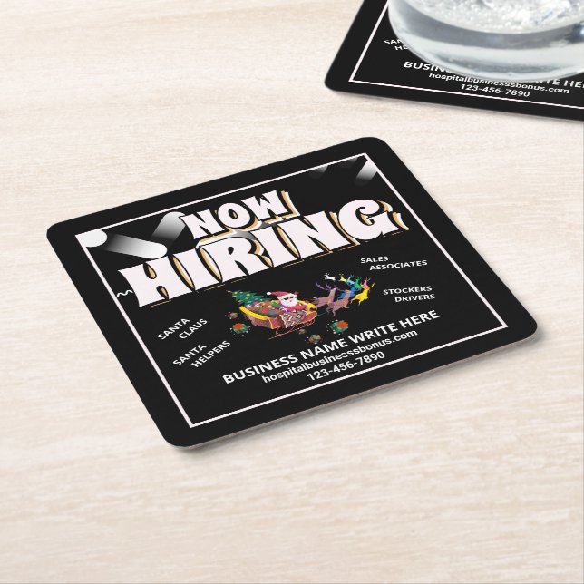 Help Wanted Hiring Now Christmas Holidays Custom Square Paper Coaster (Angled)