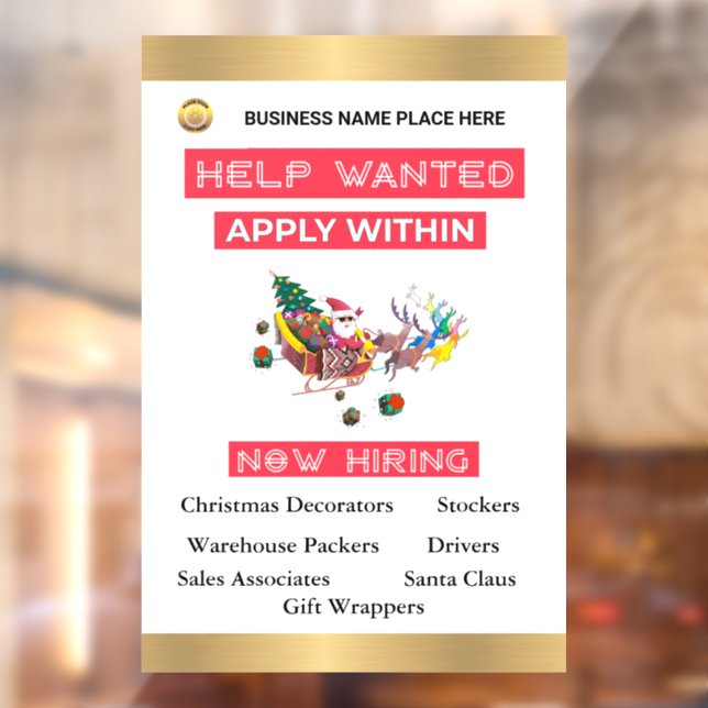 Help Wanted Now Hiring Christmas Holidays Custom  Window Cling (Sheet 2)