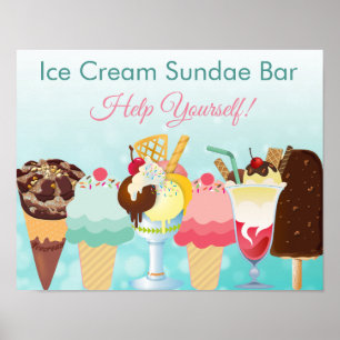 Help Yourself Ice Cream Sundae Bar Poster