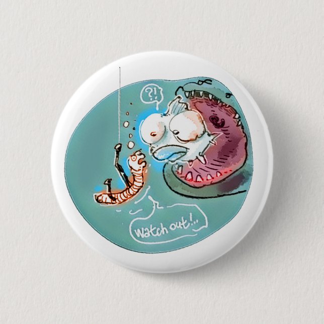 helpful fishbait earthworm funny cartoon 2 inch round button (Front)