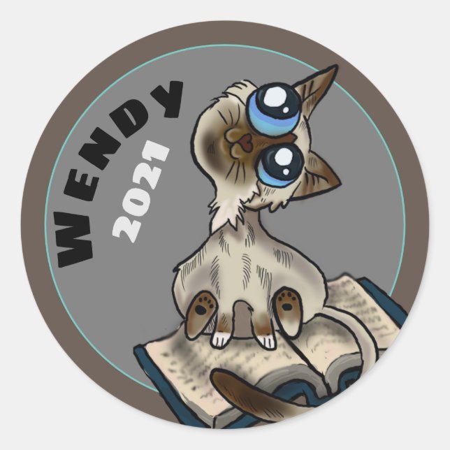 Helpful Study Cat Custom Classic Round Sticker (Front)