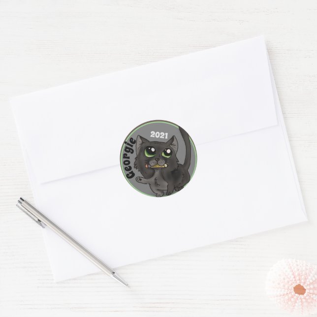 Helpful Study Cat Custom Classic Round Sticker (Envelope)