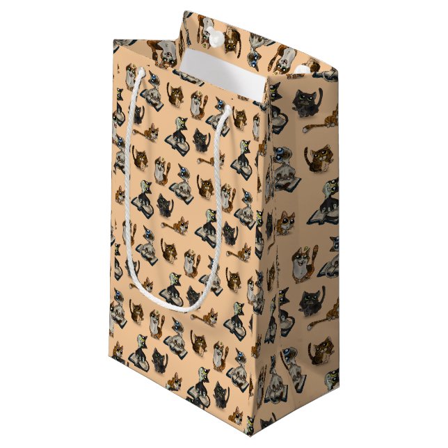 Helpful Study Cats Yellow Small Gift Bag (Front Angled)