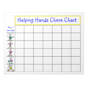 Helping Hands Chore Chart with kid stick figures Notepad