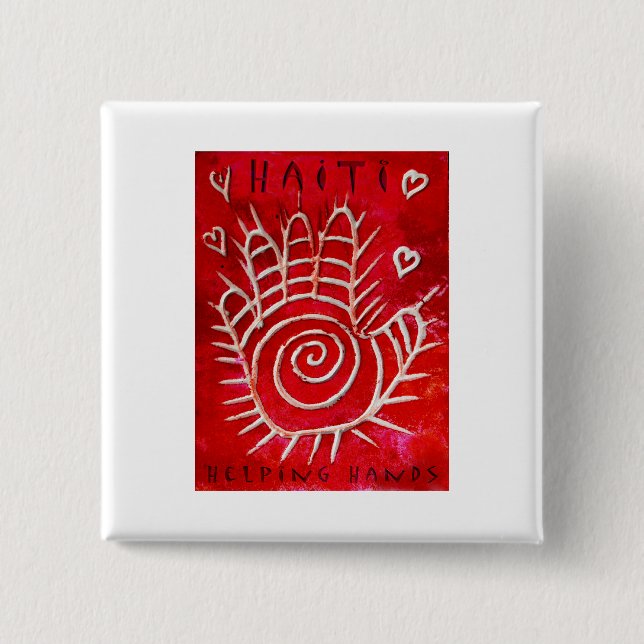Helping Hands For Haiti 2 Inch Square Button (Front)