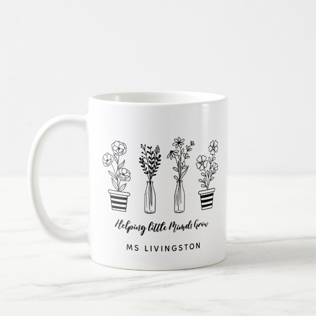 Helping Little Minds Grow Floral Teacher's  Coffee Mug (Left)