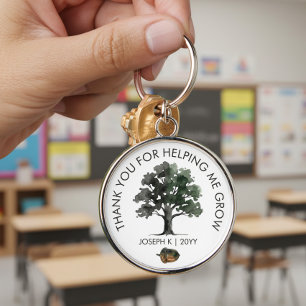 Helping Me Grow Oak Tree Teacher Thank You Keychain