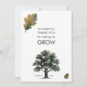 Helping Me Grow Watercolor Oak Tree Teacher Thank You Card