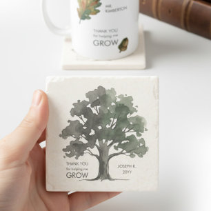 Helping Me Grow Watercolor Oak Tree Thank You Gift Stone Coaster