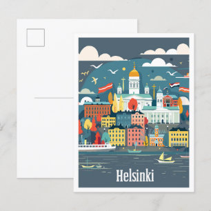 Helsinki Finland Art Vintage Travel Illustration Postcard