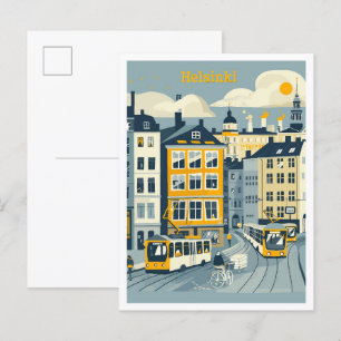 Helsinki Finland Art Vintage Travel Illustration Postcard