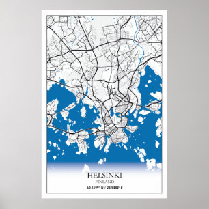 Helsinki Finland City Map Coordinates Travel Poster