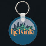 Helsinki Finland City Skyline Retro Cityscape Art Keychain<br><div class="desc">Vintage and retro city design with beautiful skyline, tourist attraction and cityscape art. Cool skyscraper and building silhouette illustration merchandise for tourist and traveller. Perfect as souvenir to bring back home when travelling around the world. Save the memory of your travel and vacation with family and friends. Background colour can...</div>