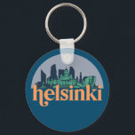 Helsinki Finland City Skyline Retro Cityscape Art Keychain<br><div class="desc">Vintage and retro city design with beautiful skyline, tourist attraction and cityscape art. Cool skyscraper and building silhouette illustration merchandise for tourist and traveller. Perfect as souvenir to bring back home when travelling around the world. Save the memory of your travel and vacation with family and friends. Background colour can...</div>