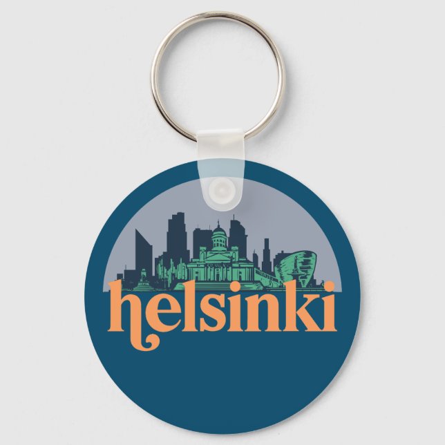 Helsinki Finland City Skyline Retro Cityscape Art Keychain (Front)