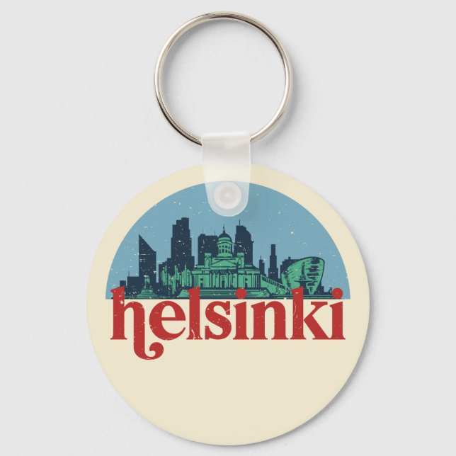 Helsinki Finland City Skyline Vintage Cityscape Keychain (Front)