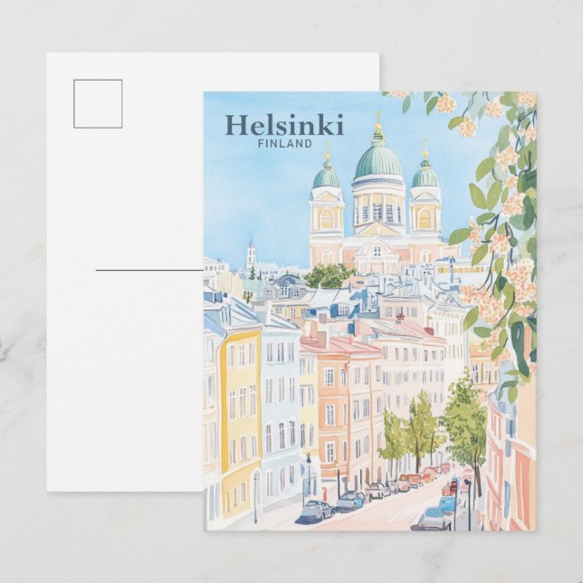 Helsinki Finland Gouache Paint Illustration Travel Postcard (Front/Back)
