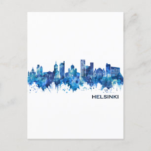 Helsinki Finland Skyline Blue Holiday Postcard