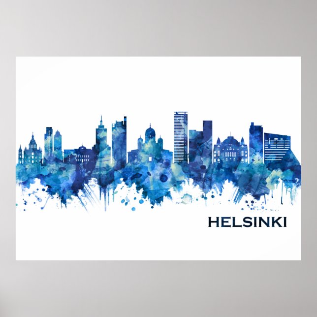 Helsinki Finland Skyline Blue Poster (Front)