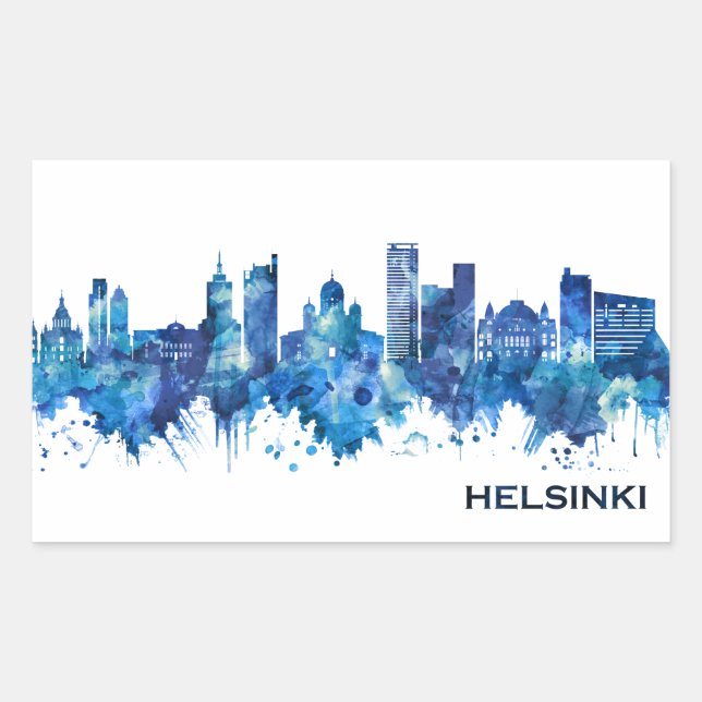 Helsinki Finland Skyline Blue Sticker (Front)