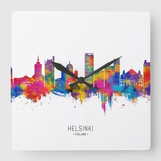 Helsinki Finland Skyline Square Wall Clock (Front)