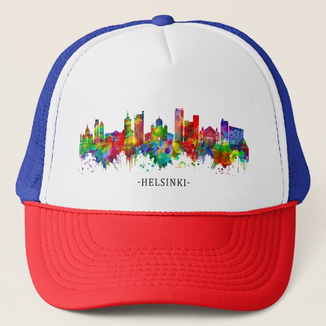 Helsinki Finland Skyline Trucker Hat (Front)